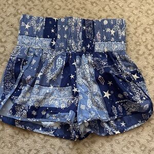 FP Movement by Free People High Waist Blue Patterned Shorts